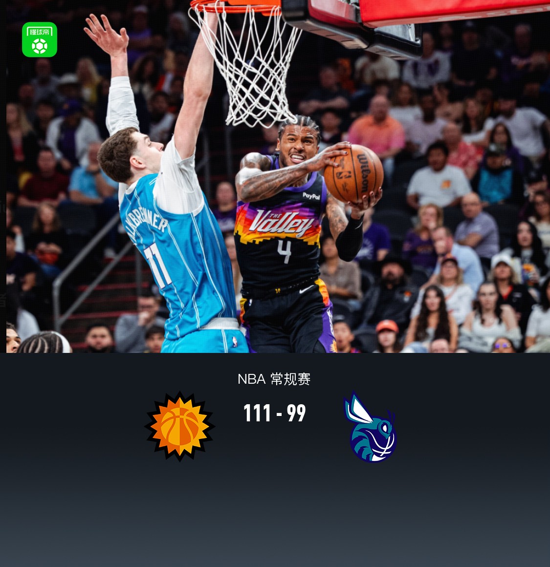 太阳111-99击退黄蜂，布克30+10，杰伦-格林24分